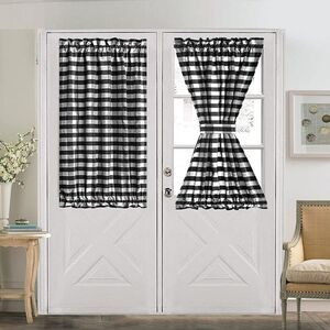 vctops Black and White Buffalo Check Door Window Curtain with Tieback Rod Pocket